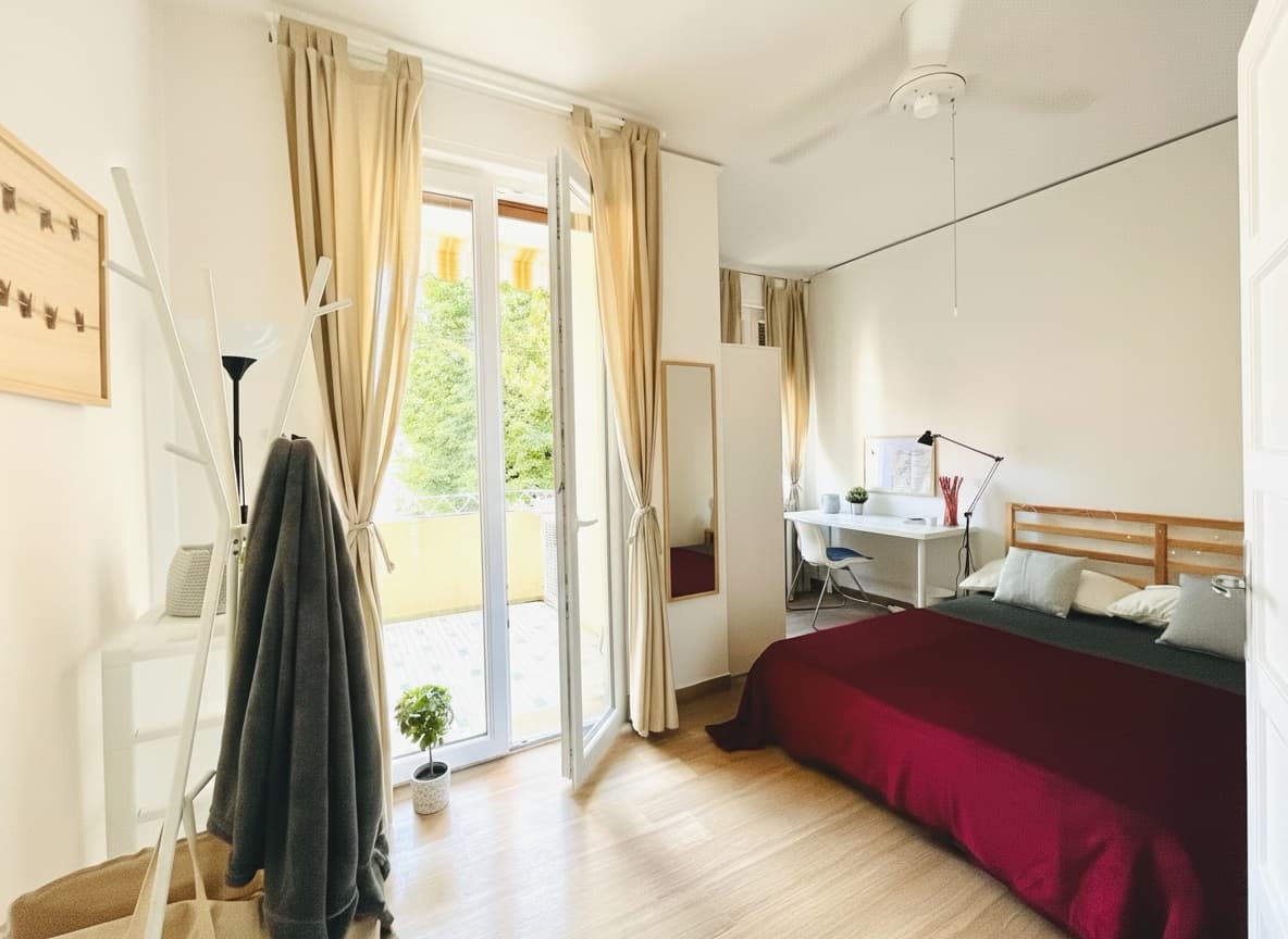 Furnished student room interior, Casa Marchesi, Padova